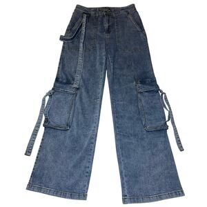 Fire & Rain Denim Women’s Size 11 High-Rise Wide-Leg Cargo Jeans Hanging Straps